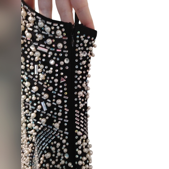 Black Rhinestone Pearl Bodycon Dress with spaghetti Strap - Picture 7 of 8